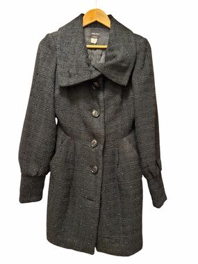 Miss Sixty Black Tweed Pea Coat with Statement Collar - Make an Offer